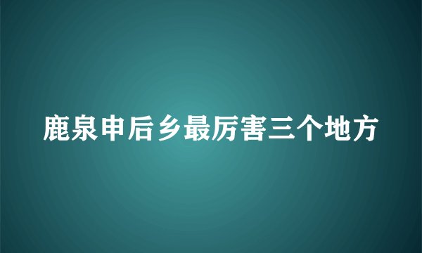 鹿泉申后乡最厉害三个地方