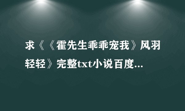求《《霍先生乖乖宠我》风羽轻轻》完整txt小说百度网盘下载链接