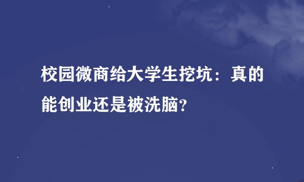 校园微商给大学生挖坑：真的能创业还是被洗脑？