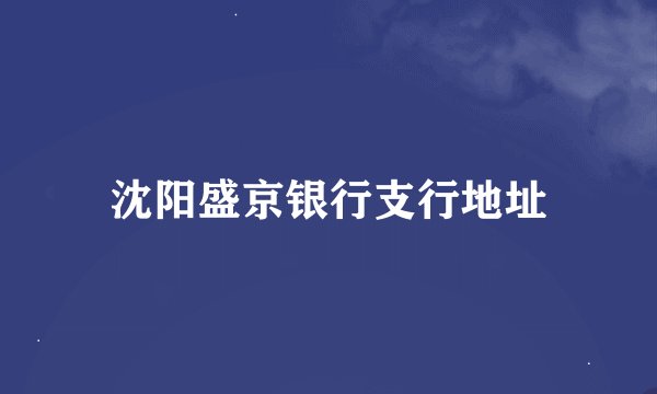 沈阳盛京银行支行地址