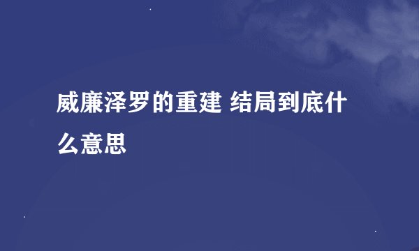 威廉泽罗的重建 结局到底什么意思