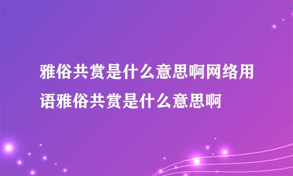 雅俗共赏是什么意思啊网络用语雅俗共赏是什么意思啊