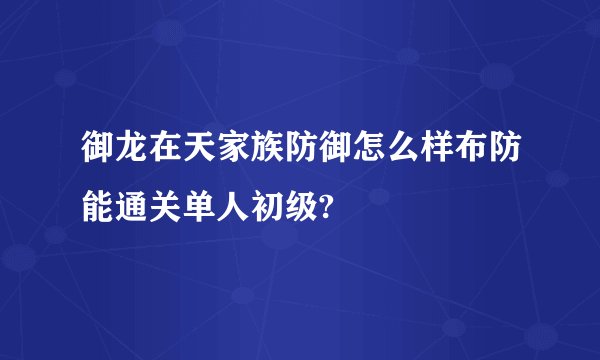 御龙在天家族防御怎么样布防能通关单人初级?