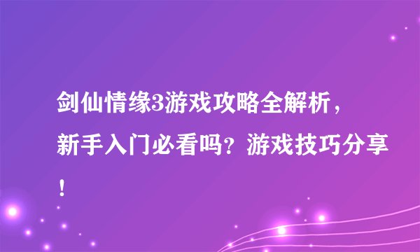 剑仙情缘3游戏攻略全解析，新手入门必看吗？游戏技巧分享！