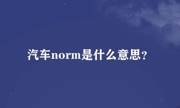汽车norm是什么意思？