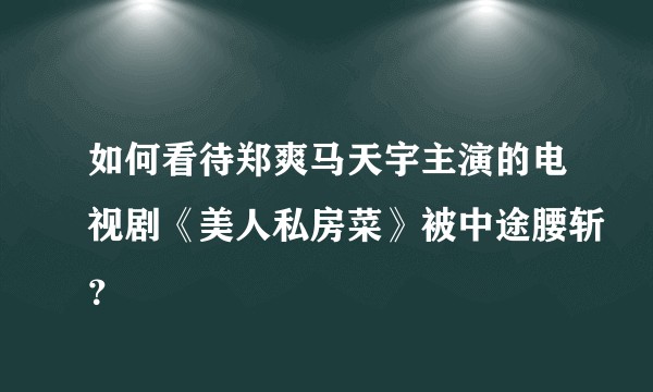 如何看待郑爽马天宇主演的电视剧《美人私房菜》被中途腰斩？