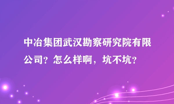中冶集团武汉勘察研究院有限公司？怎么样啊，坑不坑？