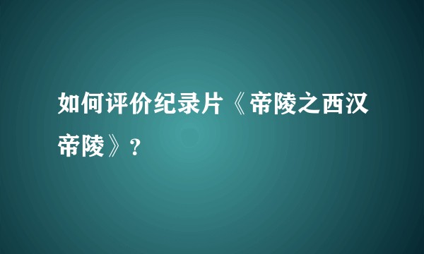 如何评价纪录片《帝陵之西汉帝陵》？