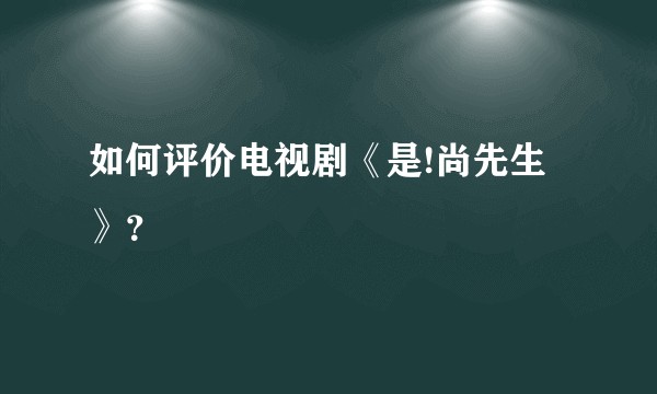 如何评价电视剧《是!尚先生》？