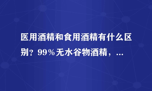 医用酒精和食用酒精有什么区别？99％无水谷物酒精，可以食用吗？