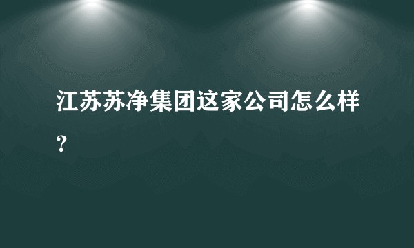 江苏苏净集团这家公司怎么样？