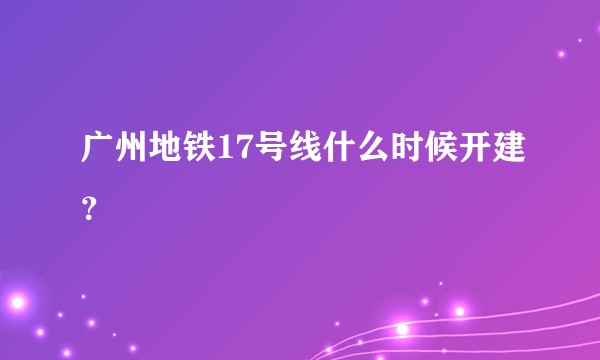广州地铁17号线什么时候开建？