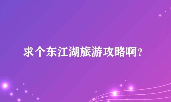 求个东江湖旅游攻略啊？