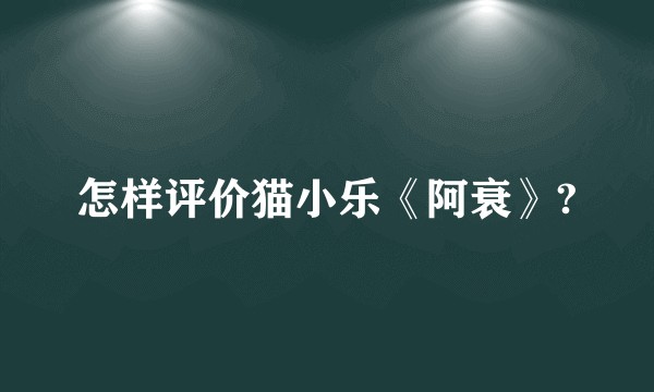 怎样评价猫小乐《阿衰》?