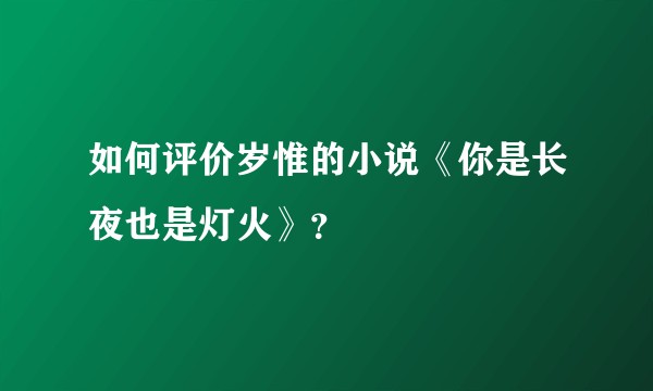 如何评价岁惟的小说《你是长夜也是灯火》？