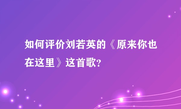 如何评价刘若英的《原来你也在这里》这首歌？